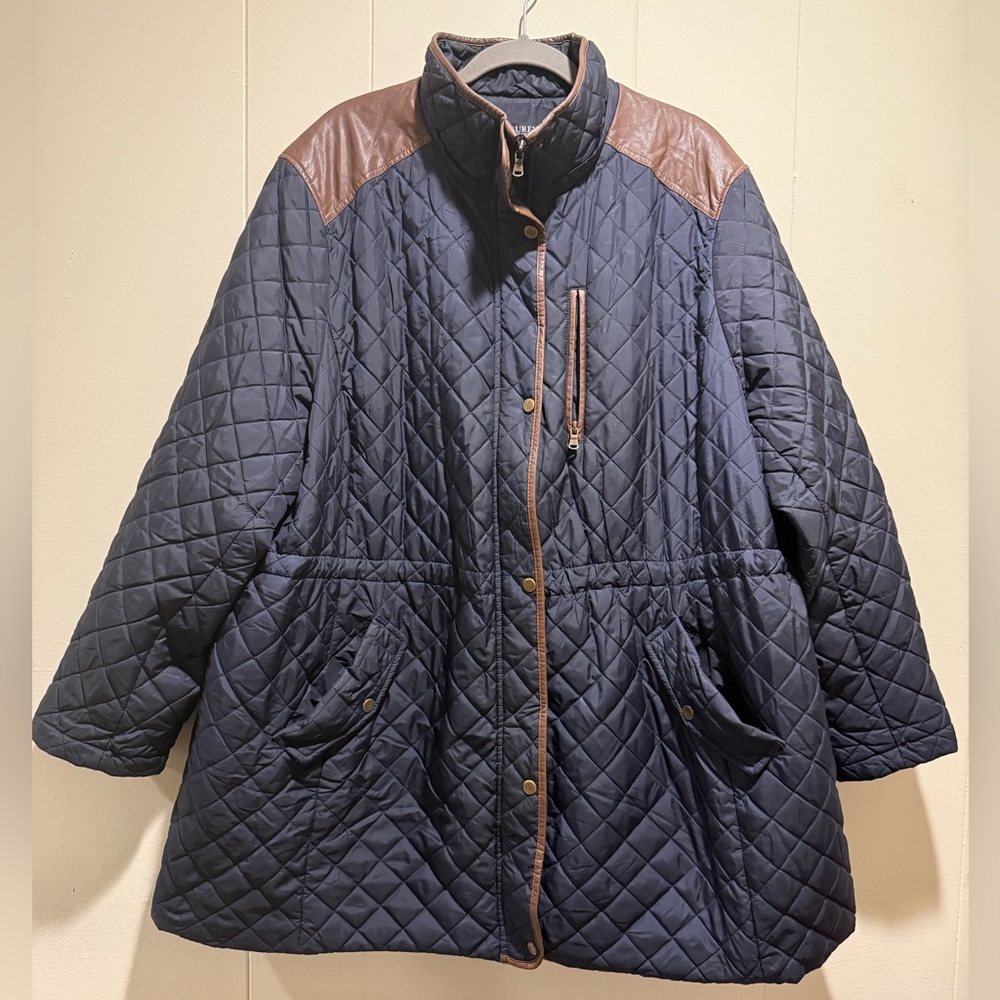 Lauren Ralph Lauren Black Label Quilted Hooded Anorak Coat Navy Blue
